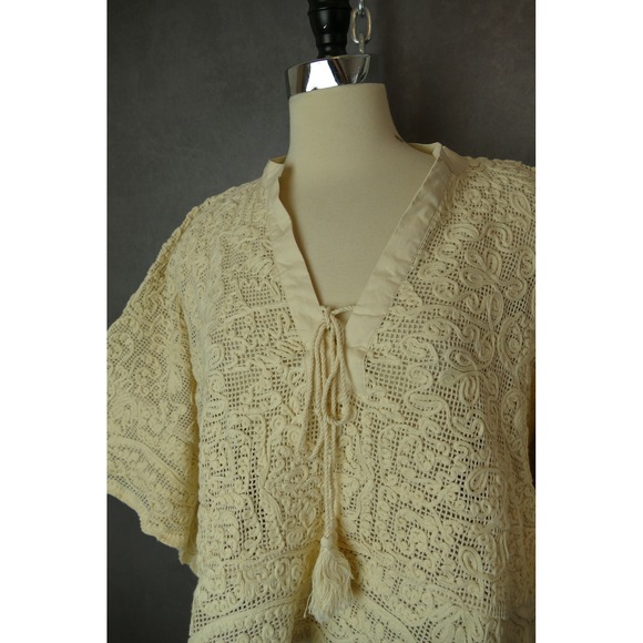 Tuckernuck Lace Cotton Crochet Poncho Womens XS/S Ivory V Neck Boho Tunic - Picture 8 of 12